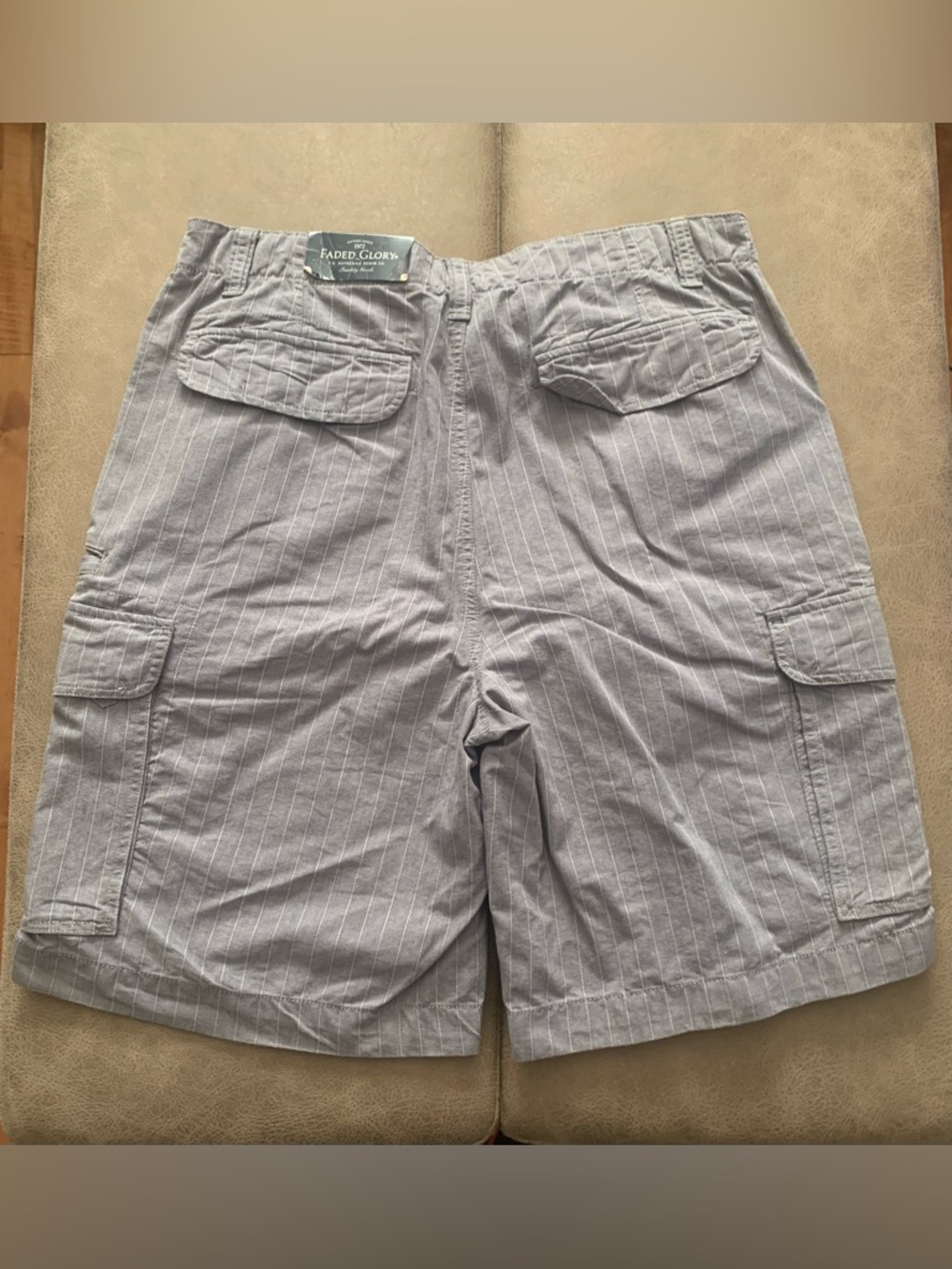 Faded Glory Mens Heather Blue Striped Cotton Novelty Cargo Shorts NEW Size 34 - Picture 4 of 8